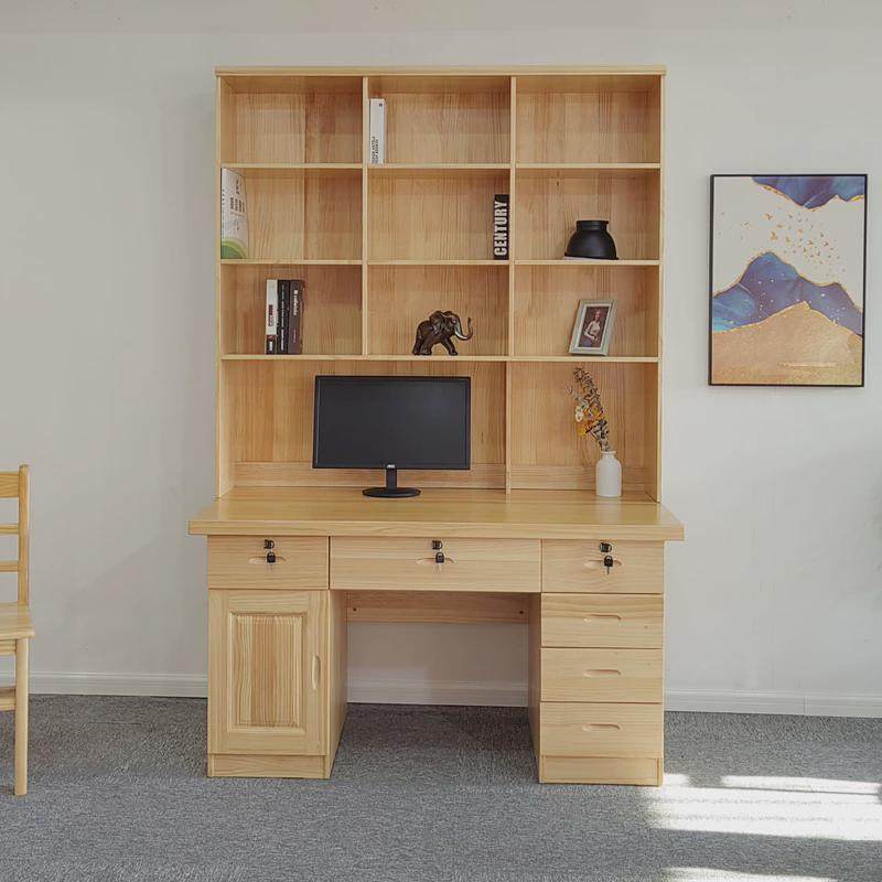 L7松木书桌全实木办公桌带书架电脑桌原木教师写字台儿童家用学习,淘宝优惠券,粉丝福利购,淘宝优惠卷