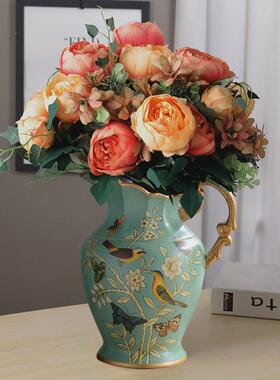 仿真花假花陶瓷花瓶复古摆件客厅插花家居装饰花美式工艺品摆设