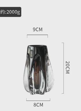 现代轻奢灰玻璃花瓶摆件插花客厅玄关茶几高级收口水养插花装饰