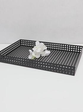 托盘金属黑网格茶盘收纳现代简约摆件客厅茶几样板间家居