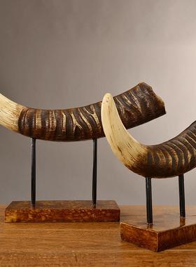 美式牛角家居软装树脂工艺品摆件摆设办公室橱窗软装样板房工艺品