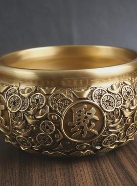 唐腾铜聚宝盆黄铜聚宝盆家居客厅铜钱艺大号纯铜摆件金属铜制品