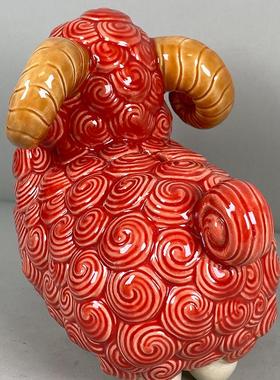 美陶 十二生肖羊 存钱罐陶瓷可爱精致小摆件石湾公仔客厅装饰摆设