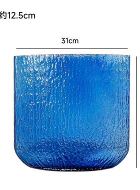 创意现代锤纹扁缸玻璃水养插花瓶家居艺术桌面样板间装饰品摆件