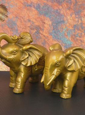 宏达全黄铜吉祥如意铜大象一对办公室玄关财运铜大象摆件