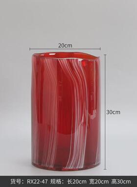 博西家居彩色水墨高档直筒轻奢玻璃花器家居软装饰品客厅花瓶