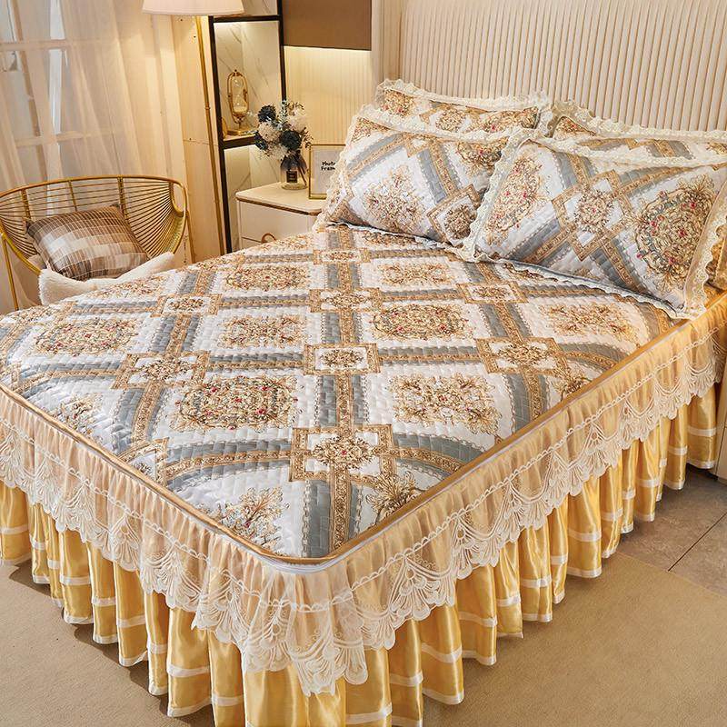 夏季床裙款冰丝凉席可机洗冰丝席三件套加厚防滑床罩折叠空调席子,淘宝优惠券,粉丝福利购,淘宝优惠卷