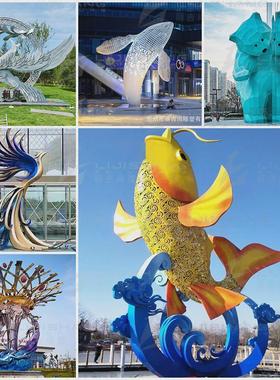 大型不锈钢雕塑镜面圆环浪花鹿水景抽象地标性亮化景观不锈钢雕塑