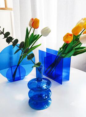 客厅电视机柜装饰品轻奢高档克莱因蓝色亚克力花瓶摆件高级感小众