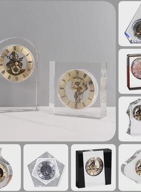 水晶座钟机械时钟摆件客厅玄关书柜样板间摆设家居软装商务礼品