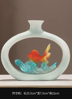 高级感假山花瓶摆件客厅玄关博古架办公室桌中古风工艺品装饰乔迁