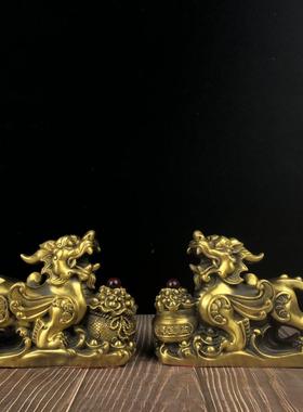 铜貔貅摆件一对纯铜貔貅聚宝盆貔貅客厅店铺桌面铜摆件礼品摆件