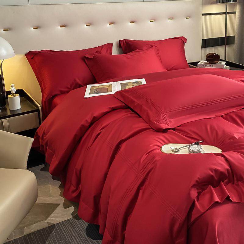 约高级结婚铺床上用品100支长绒棉纯棉红色床单婚庆纯色四件套4,淘宝优惠券,粉丝福利购,淘宝优惠卷