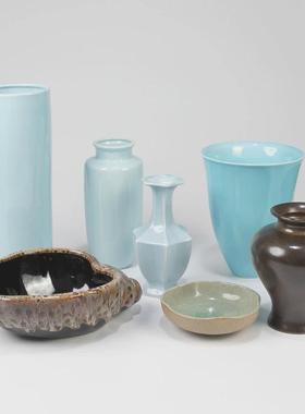 【特惠】陶瓷圆盘花盘花器中式器皿花道插花日式花盆花瓶摆件