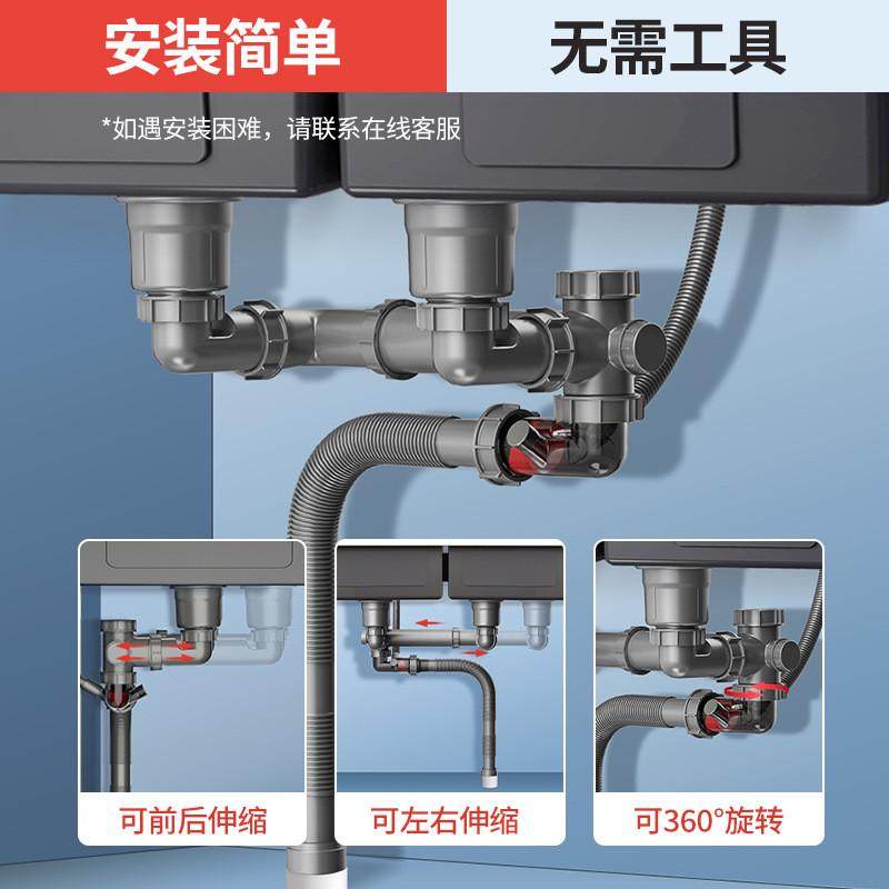 厨房洗碗下水器后置双槽配件可伸缩排水管防臭防溢水套装通用,淘宝优惠券,粉丝福利购,淘宝优惠卷