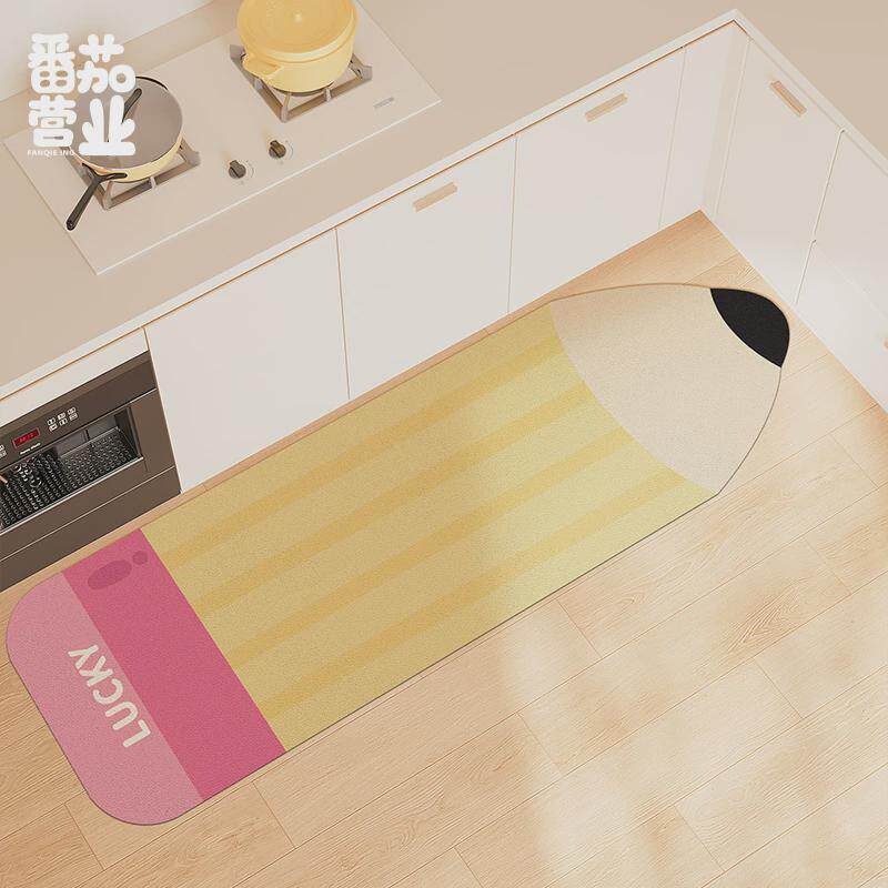 Cartoon water-absorbing and oil-absorbing non-slip leather floor mats for kitchen floor mats washable and wipeable carpet long door mats