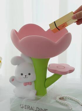 创意轻奢荷叶兔树脂工艺摆饰钥匙玄关收纳放水果家居乔迁装饰摆饰