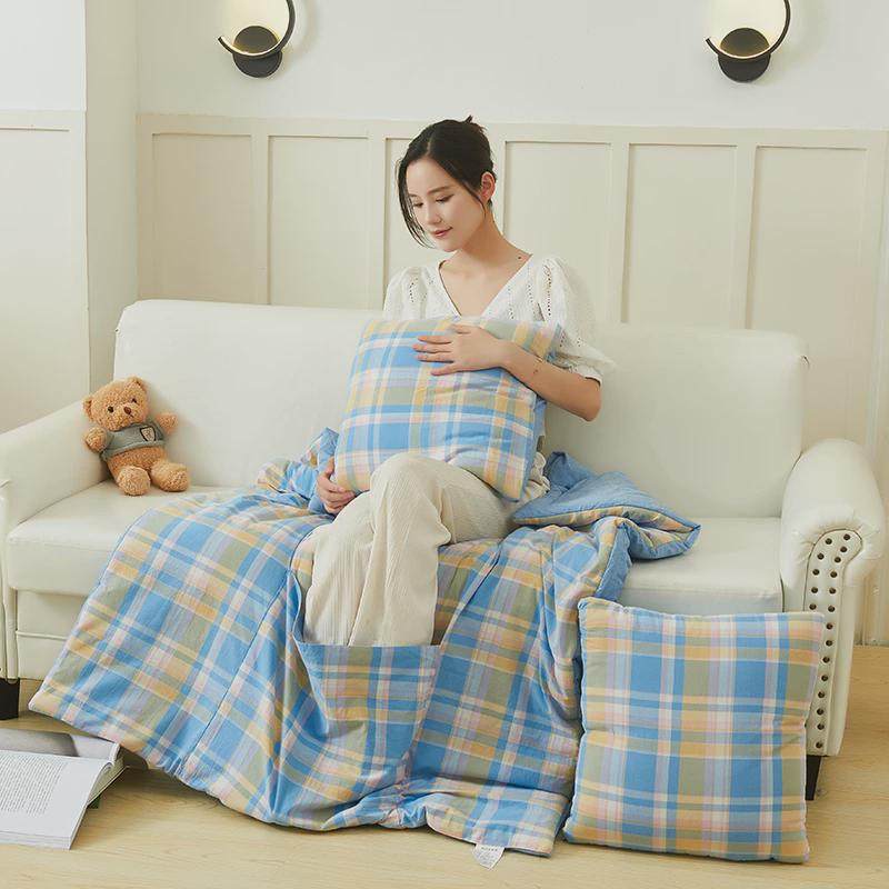 四季纯棉水洗棉两用抱枕被子加厚双面全棉办公室午休被汽车靠垫被,淘宝优惠券,粉丝福利购,淘宝优惠卷