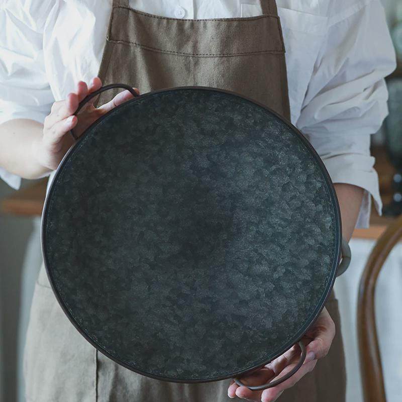 个性居做旧调性铁艺圆形双耳托盘欧式水果盘子美食摆盘摆拍,淘宝优惠券,粉丝福利购,淘宝优惠卷