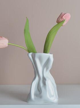 摆ins奶油风高颜值创意折纸褶皱不规则陶瓷花瓶客厅餐桌热卖