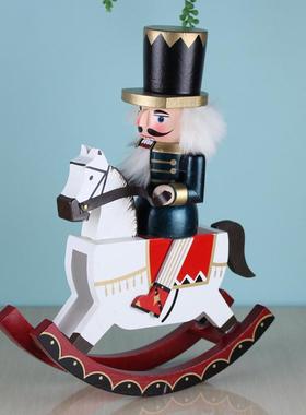 厂家战马30cm胡桃夹子装饰摆件木质工艺品摇马木批发胡桃兵木偶人