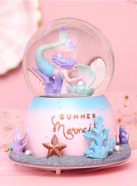 旋转木马水晶球音乐盒音乐盒旋转雪女孩生日六一儿童节礼物