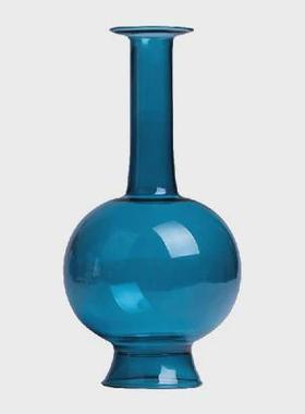 仿宋直颈雀蓝磨砂玻璃花瓶仿古透明净瓶文人古典台面新中式插花器