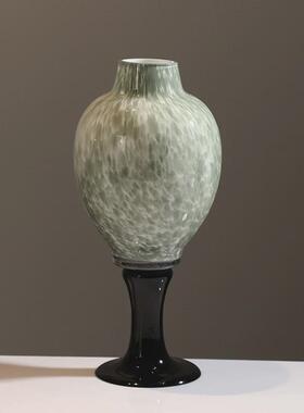 批发中古高脚艺术白瓷造型彩点玻璃花瓶插花侘寂风民宿客厅装饰