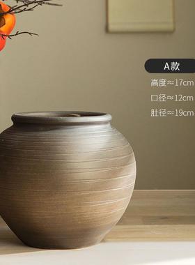 景德镇复古花瓶陶罐日式禅意手工粗螺纹花器家居客厅装饰插花花盆