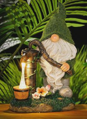 户外太阳能灯地精树脂工艺摆件小矮人花园雕像装饰庭院景观灯