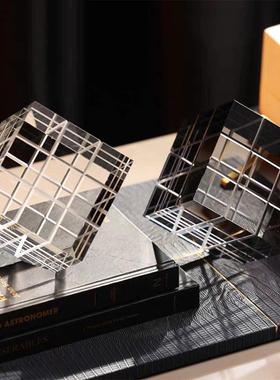 简约现代北欧魔方水晶摆件软装样板间客厅四方体四方家居饰品配搭