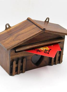 屋型木质带锁墙壁饰品木质小屋栅栏爱心墙饰泰式仿古置物收纳屋