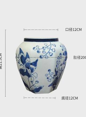 景德镇中式仿古青花陶瓷花瓶八角罐轻奢风陶瓷客厅装饰品陶瓷摆件
