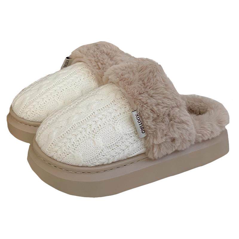 细细条 毛线麻花棉拖鞋保暖毛绒冬季休闲女士厚底居家鞋,淘宝优惠券,粉丝福利购,淘宝优惠卷