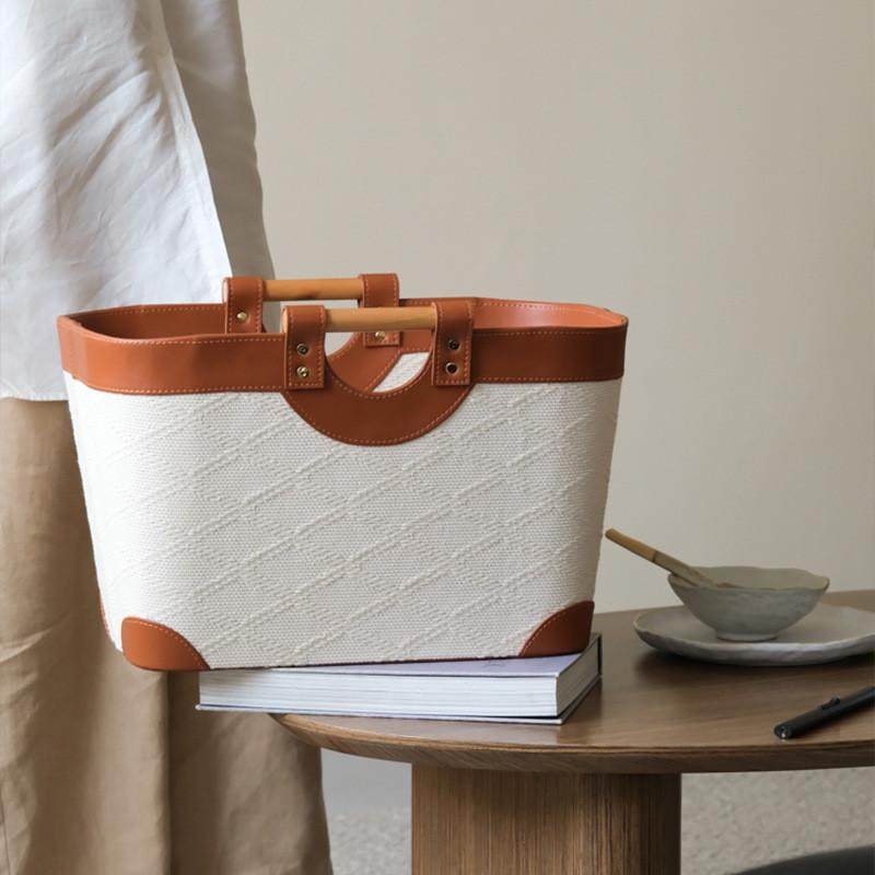 高级白珍珠浮雕皮革实木把手收纳篮高颜值脏衣收纳筐家用浴室置物,淘宝优惠券,粉丝福利购,淘宝优惠卷