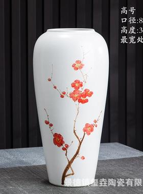 景德镇陶瓷中式手绘花瓶干花陶罐水养小花瓶客厅插花花盆摆件