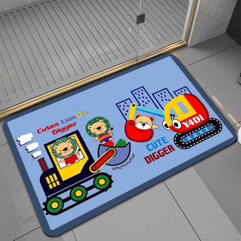 卡通工程小汽车软硅藻泥浴室门口地垫洗手间吸水防摔防滑脚垫速干,淘宝优惠券,粉丝福利购,淘宝优惠卷