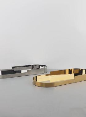 现代简约金属椭圆金色错位托盘摆件客厅电视柜茶桌收纳果盘装饰品