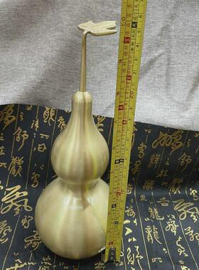 铜葫芦黄铜拉丝葫芦摆件光面开口纯铜葫芦叶带家居桌面工艺品摆件