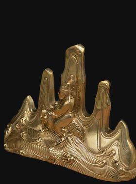 宏达黄铜五指山泰山石敢当补角靠山牌铜器摆件