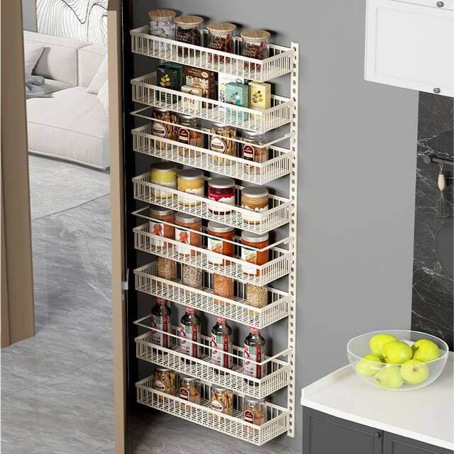 Punch-free door rear wall-mounted storage shelf multi-layer adjustable kitchen cabinet wall seasoning rack