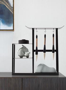 新中式毛笔架陶瓷马摆件书桌玄关书房办公桌面文房家居软装饰品