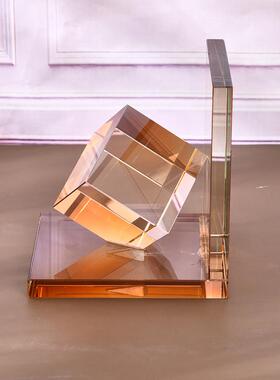 现代简约方块电镀香槟色书靠4cm5cm一对家居软装彩色水晶摆件书档