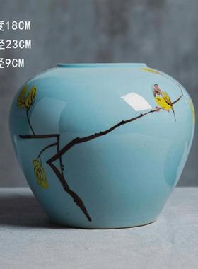 景德镇陶瓷花瓶摆件客厅插花新中式玄关装饰品花器复古粗陶罐花间