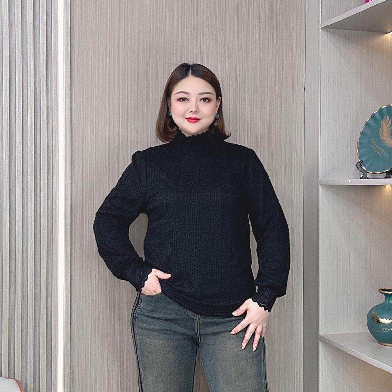半高领保暖加绒蕾丝打底衫女秋冬装新款大码胖mm显瘦时尚内搭,淘宝优惠券,粉丝福利购,淘宝优惠卷