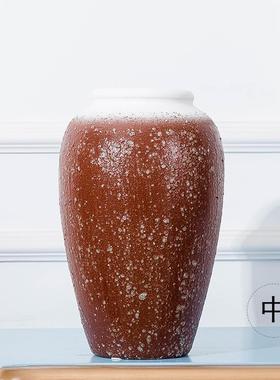 景德镇现代简约手工粗陶罐坛子土黄色干花家具艺术摆件花瓶陶瓷