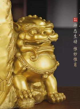黄铜石敢当双狮子石敢当摆件方位补角财富金属工艺品泰山石敢当