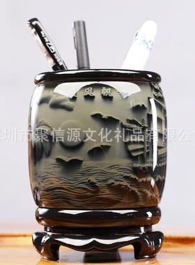 商务礼品定制浮雕笔筒摆件工艺品学校办公室桌装饰创意公司