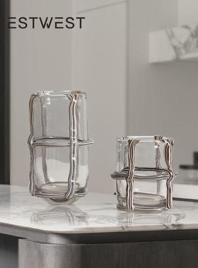 热销bestwest创意直筒高级感插现代简约轻奢高级感玻璃花瓶干花摆