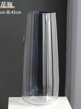 透明玻璃花瓶大号插花富贵竹长直筒水养花器大口径马醉木玻璃花瓶